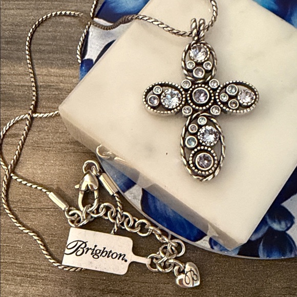 Brighton Jewelry - Brighton Hall Cross Necklace New with Tag!  #M22 pale blue purple rhinestones